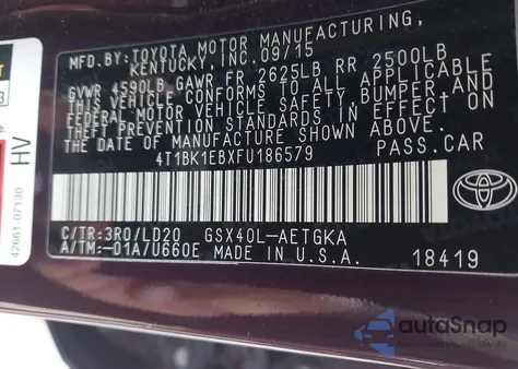 2015 Toyota Avalon Xle z USA, uszkodzony, nr VIN 4T1BK1EBXFU186579